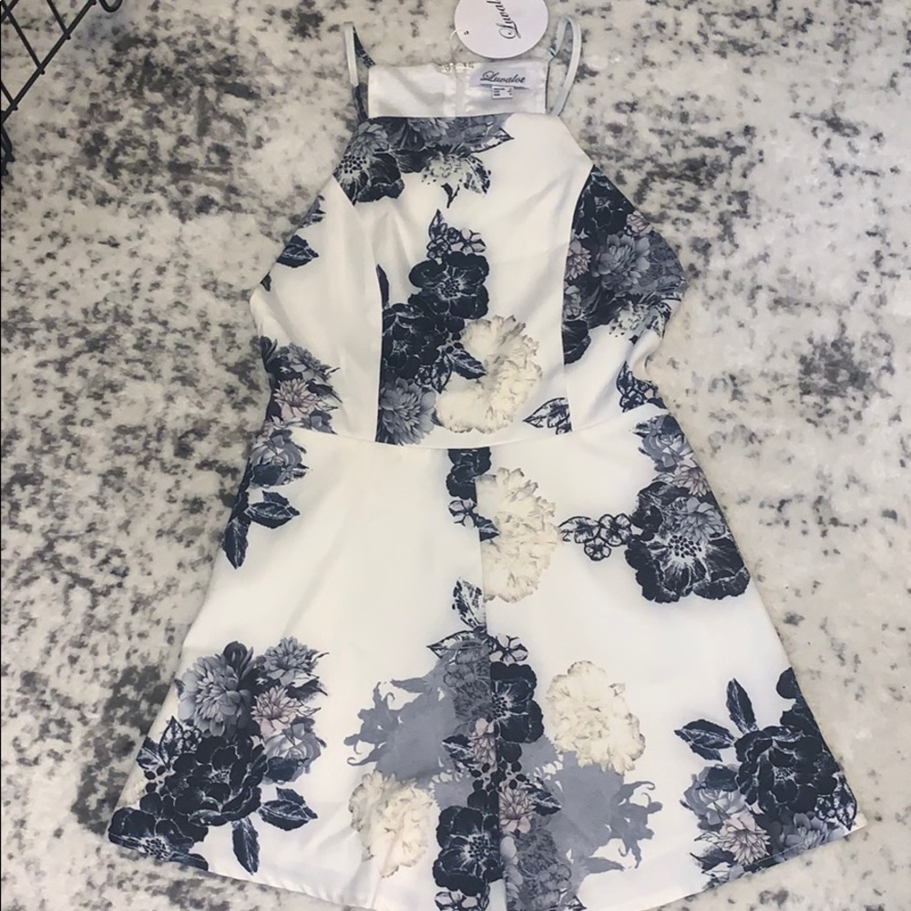 Black and white floral romper